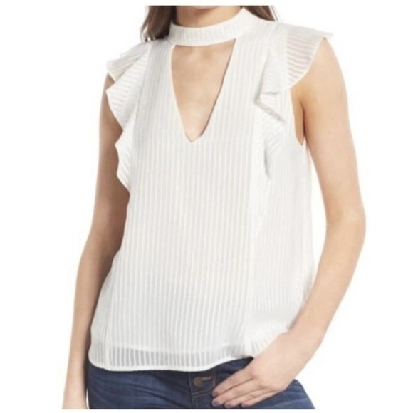 ASTR Chiffon choker collar ruffle top sleeveless Blouse white size medium - Picture 1 of 5